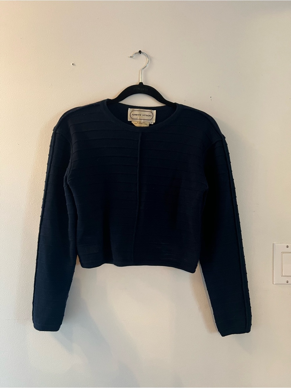 Adrienne Vittadini Navy Ribbed Crew Crop Sweater
